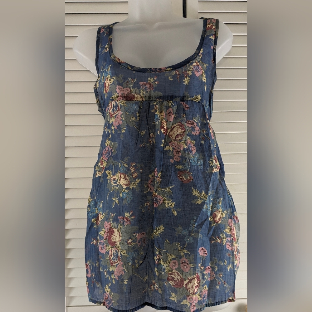 Floral Bohemian Y2K Prairie Tie Back Cottagecore Lightweight long tunic top M